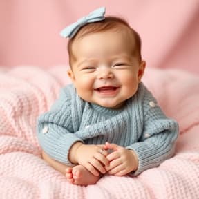 Bebê com visual delicado e tema floral em tons rosados.